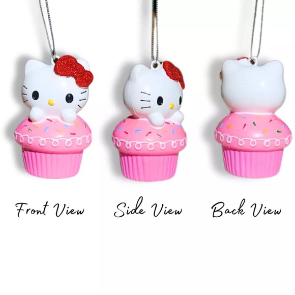 Hello Kitty Cupcakes Christmas Ornaments, Cute Girly Pink & Blue Xmas Cat Decor - Picture 4 of 8